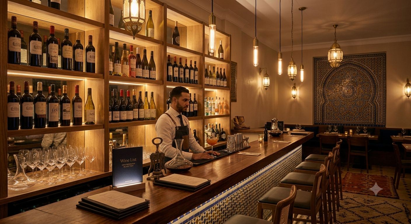 Le bar et la sélection de vins marocains