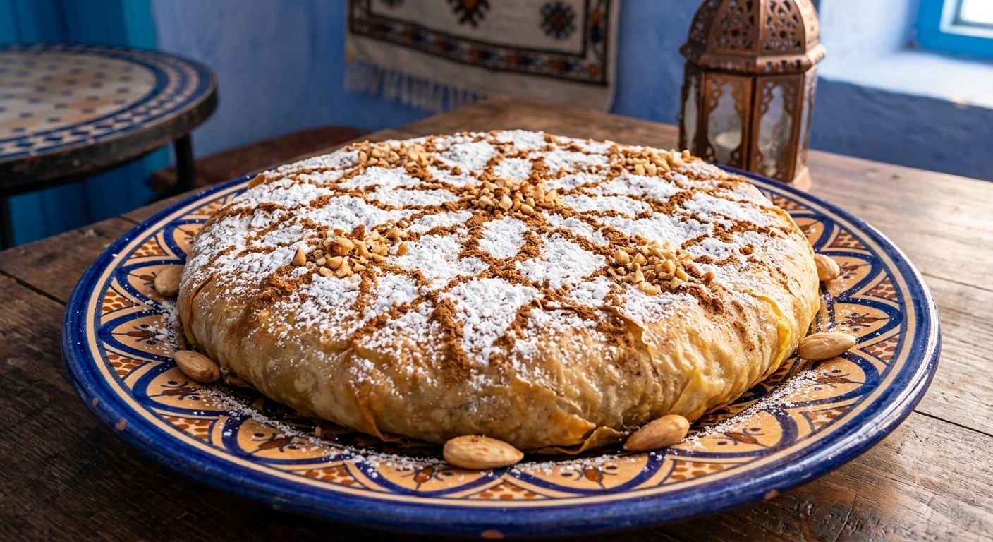 Pastilla de poulet aux amandes et cannelle, poudre de sucre glace