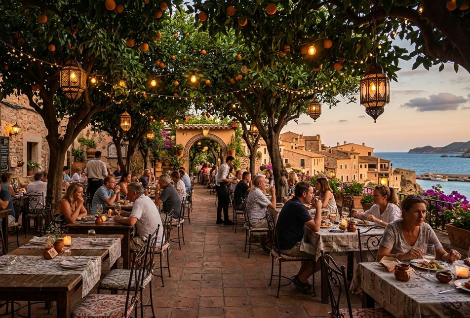 La terrasse ombragée sous les orangers
